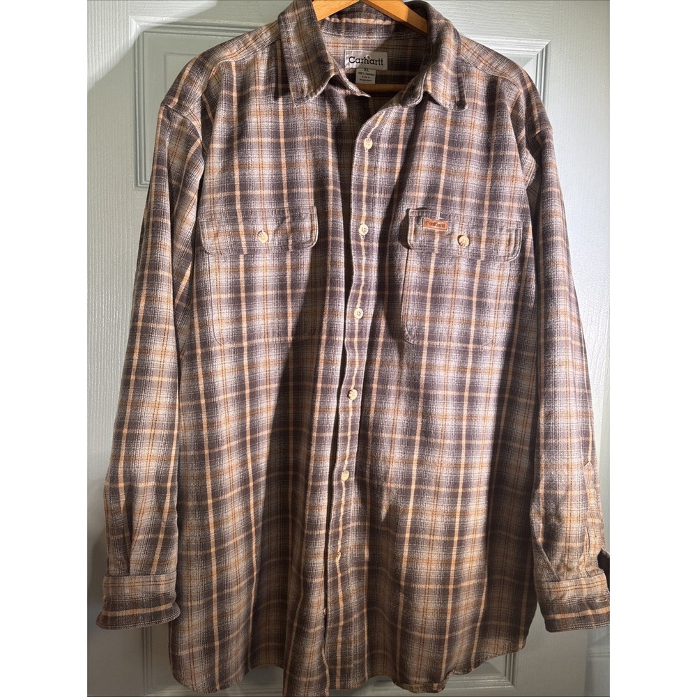 Carhartt Plaid Heavy Flannel Button Down Work Shirt 100% Cotton Size XL